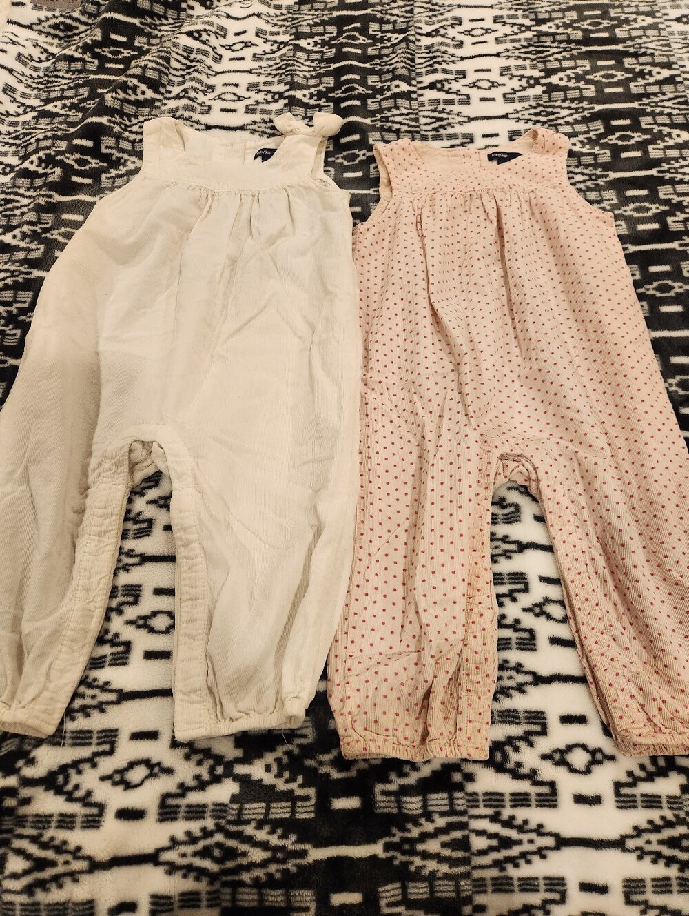 Gap Kids Cream and Blush Dot Cotton Corduroy Rompers Bundle, Size 12-18M
